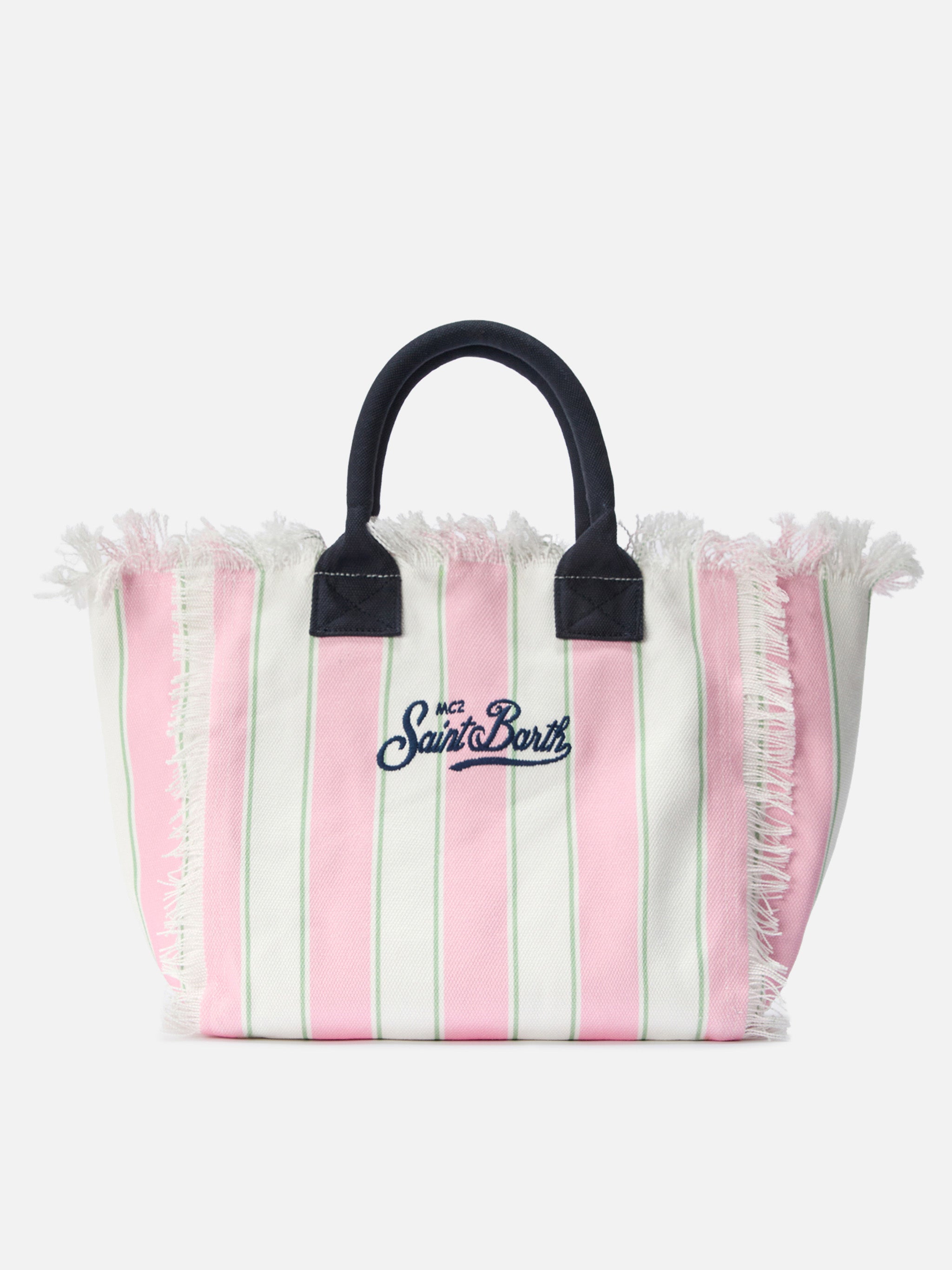 Borsa Vanity regular in canvas a righe verticali rosa