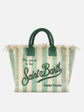 Borsa Vanity regular in canvas a righe verticali verde chiaro