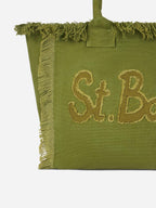 Military green cotton canvas Vanity tote bag with logo patch