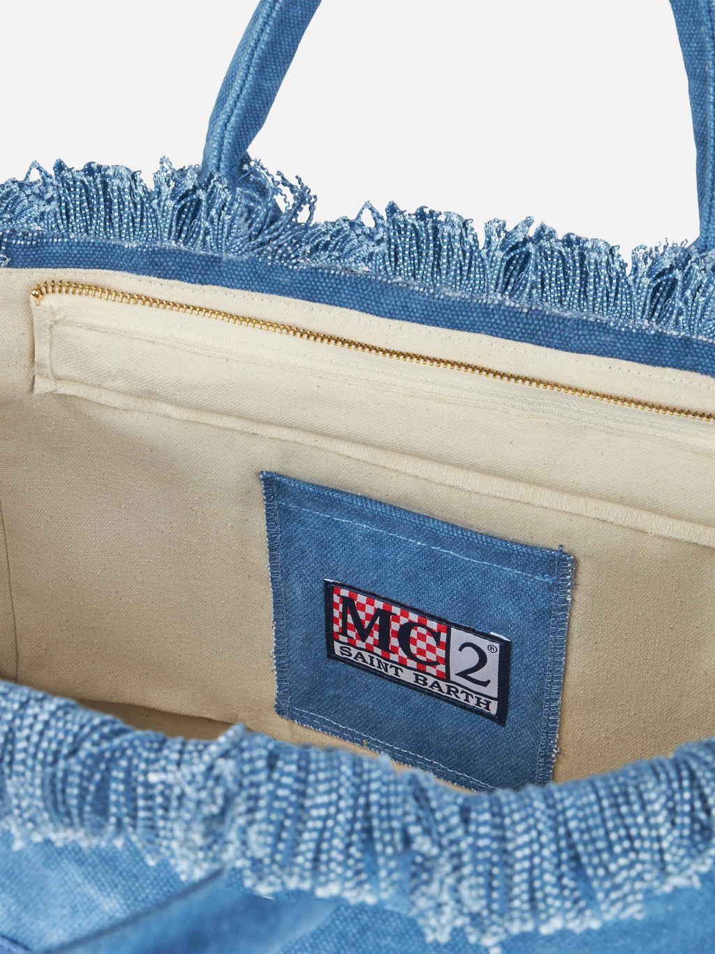 Borsa a spalla Vanity in canvas di cotone con patch logo Saint Barth