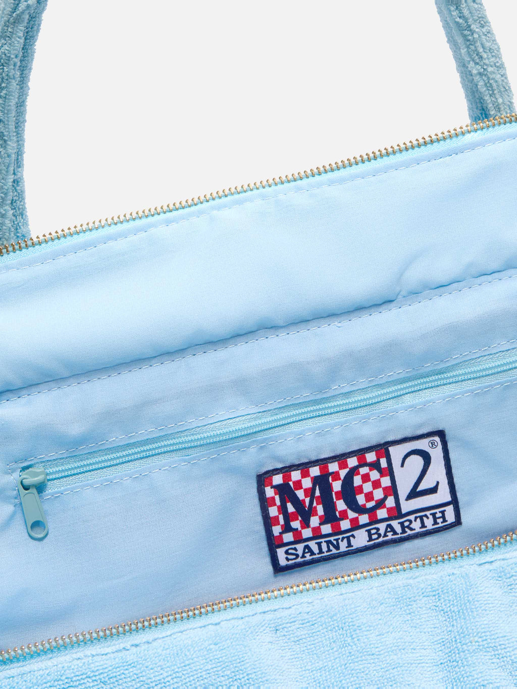 Borsa Vanity regular in tessuto effetto spugna azzurro tinta unita