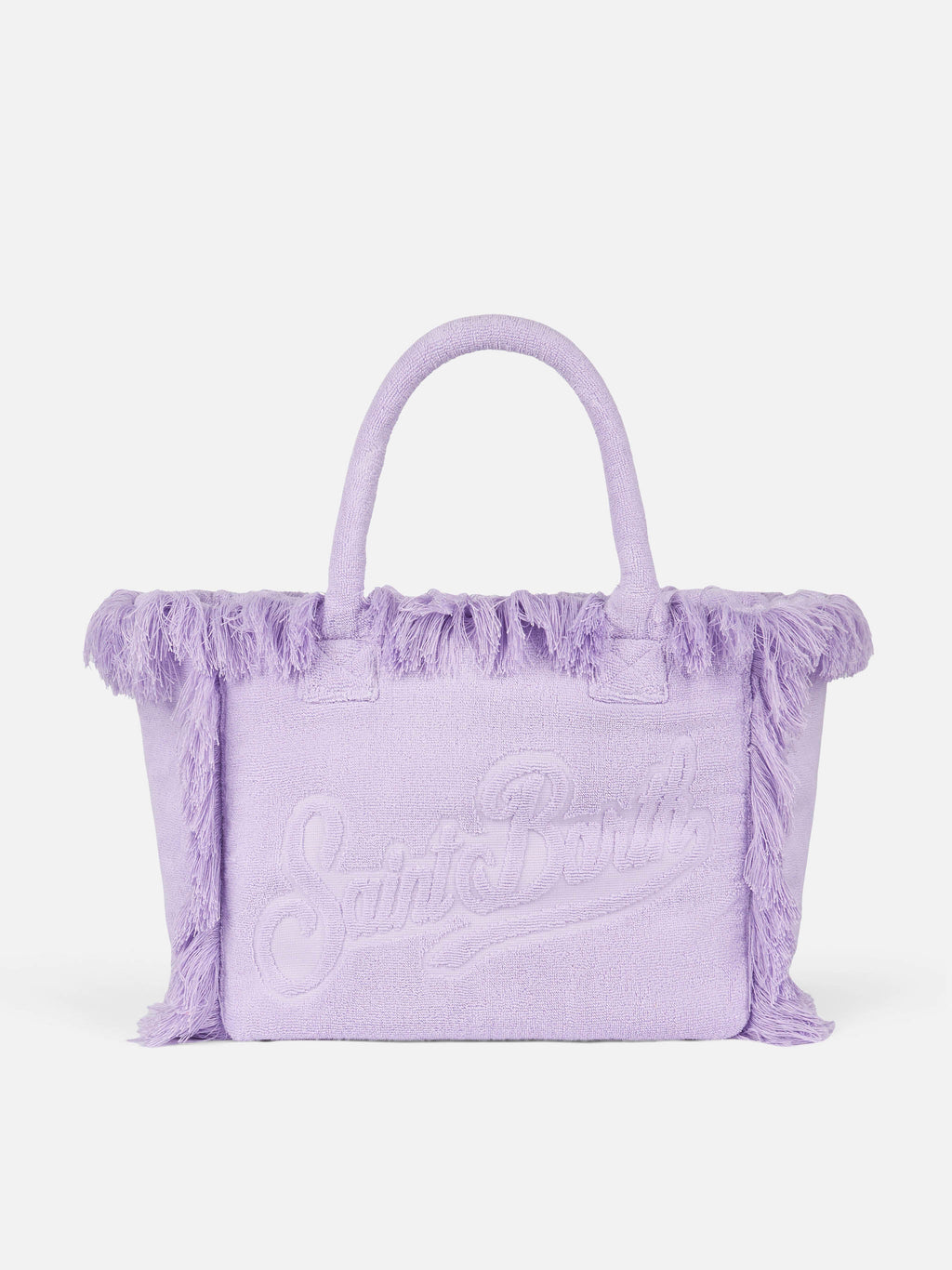 Borsa a spalla Vanity Terry lilla con logo in bassorilievo