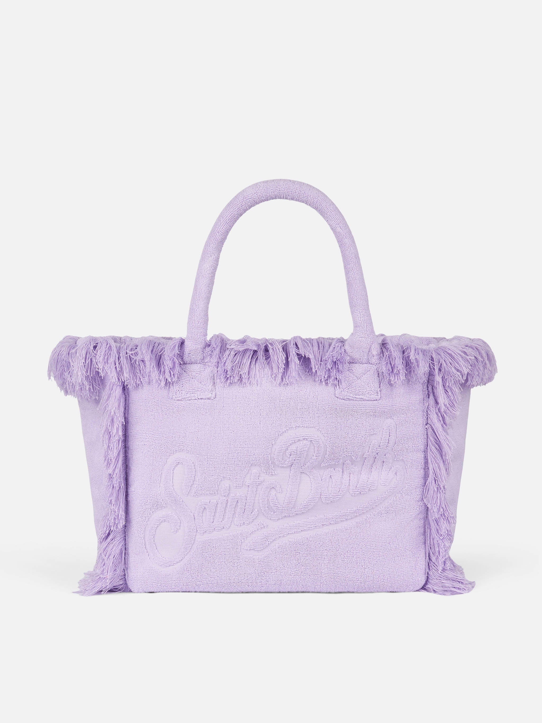 Borsa a spalla Vanity Terry lilla con logo in bassorilievo