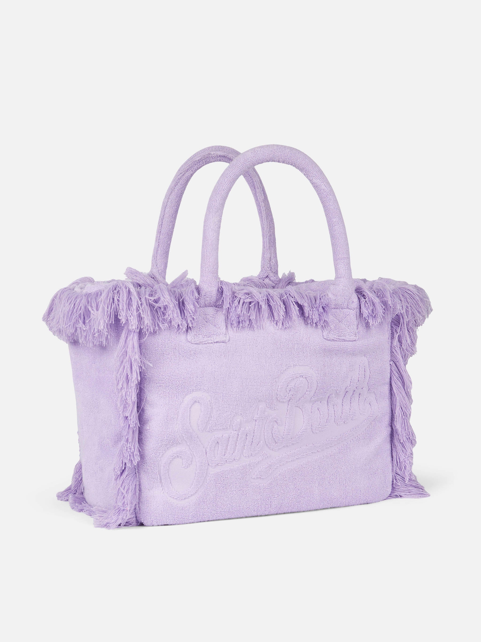 Borsa a spalla Vanity Terry lilla con logo in bassorilievo