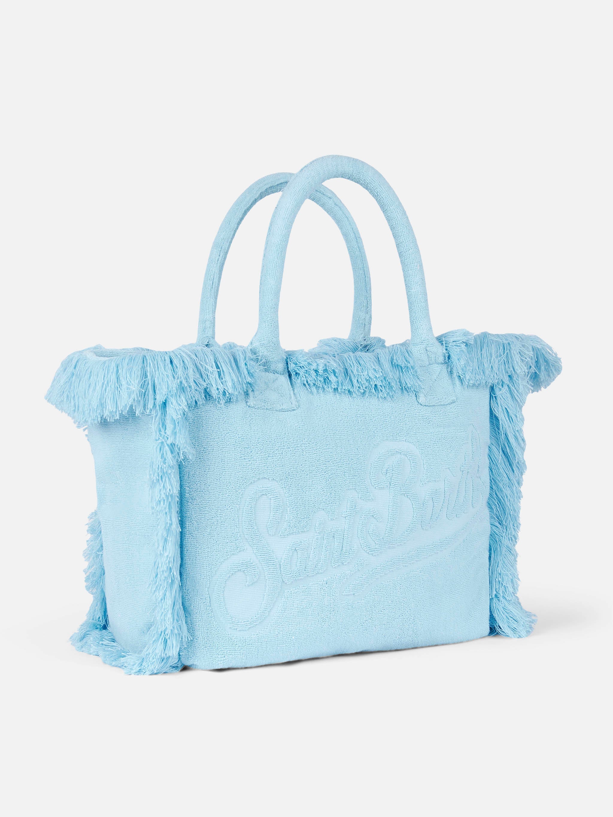 Borsa a spalla Vanity Terry azzurra con logo in bassorilievo