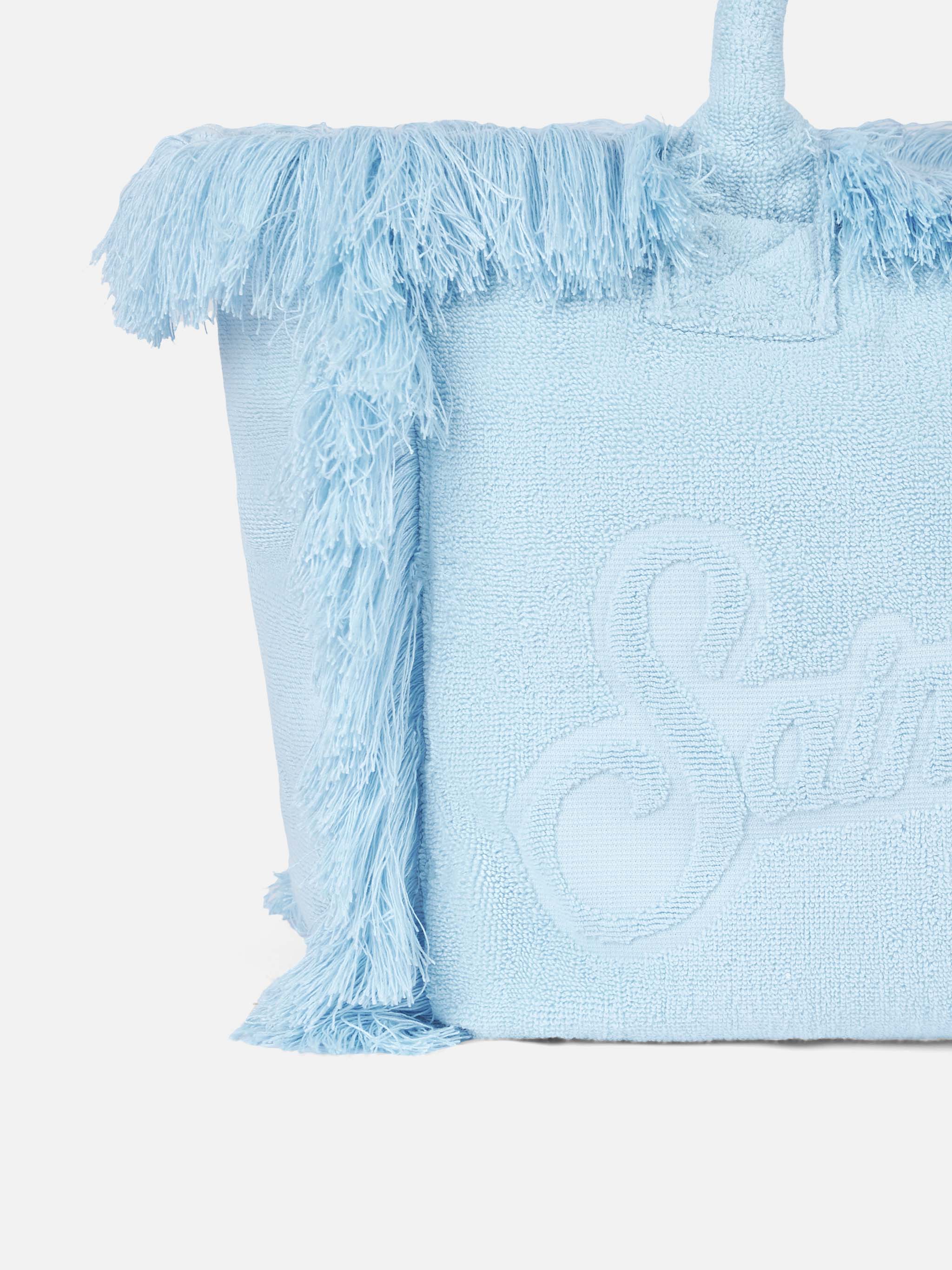 Borsa a spalla Vanity Terry azzurra con logo in bassorilievo