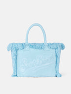 Borsa a spalla Vanity Terry azzurra con logo in bassorilievo