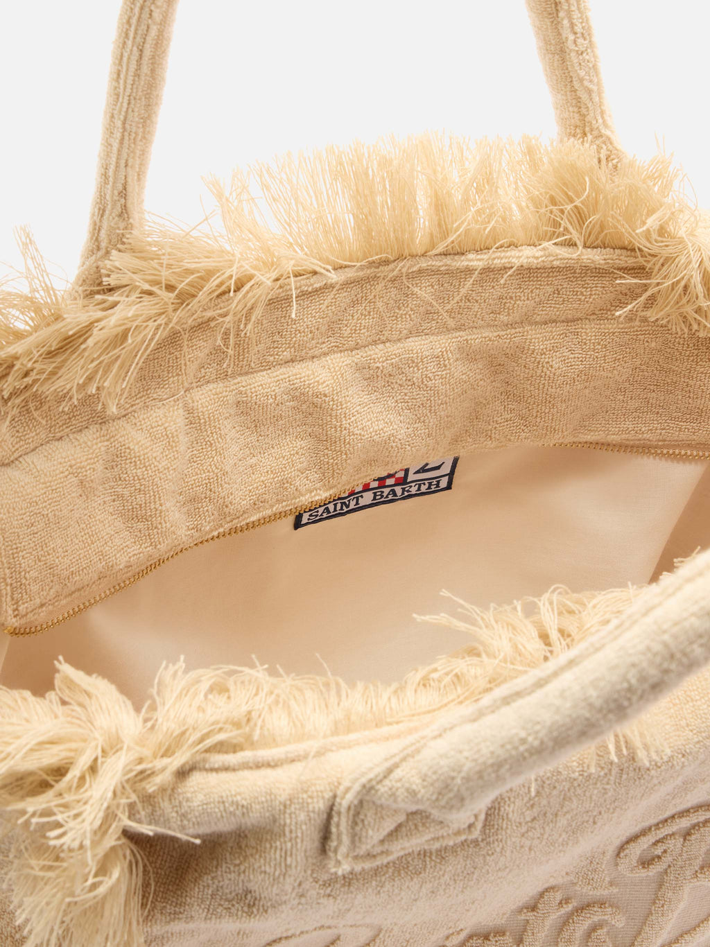 Borsa Vanity regular in tessuto effetto spugna beige tinta unita