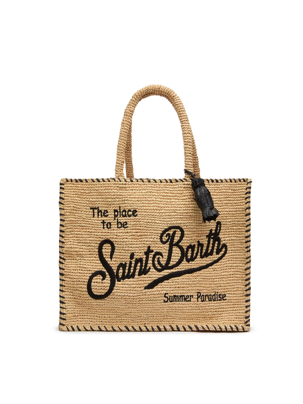 Borsa a spalla Vanity Rafia beige con bordo nero