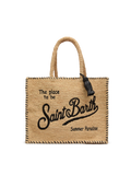Borsa a spalla Vanity Rafia beige con bordo nero