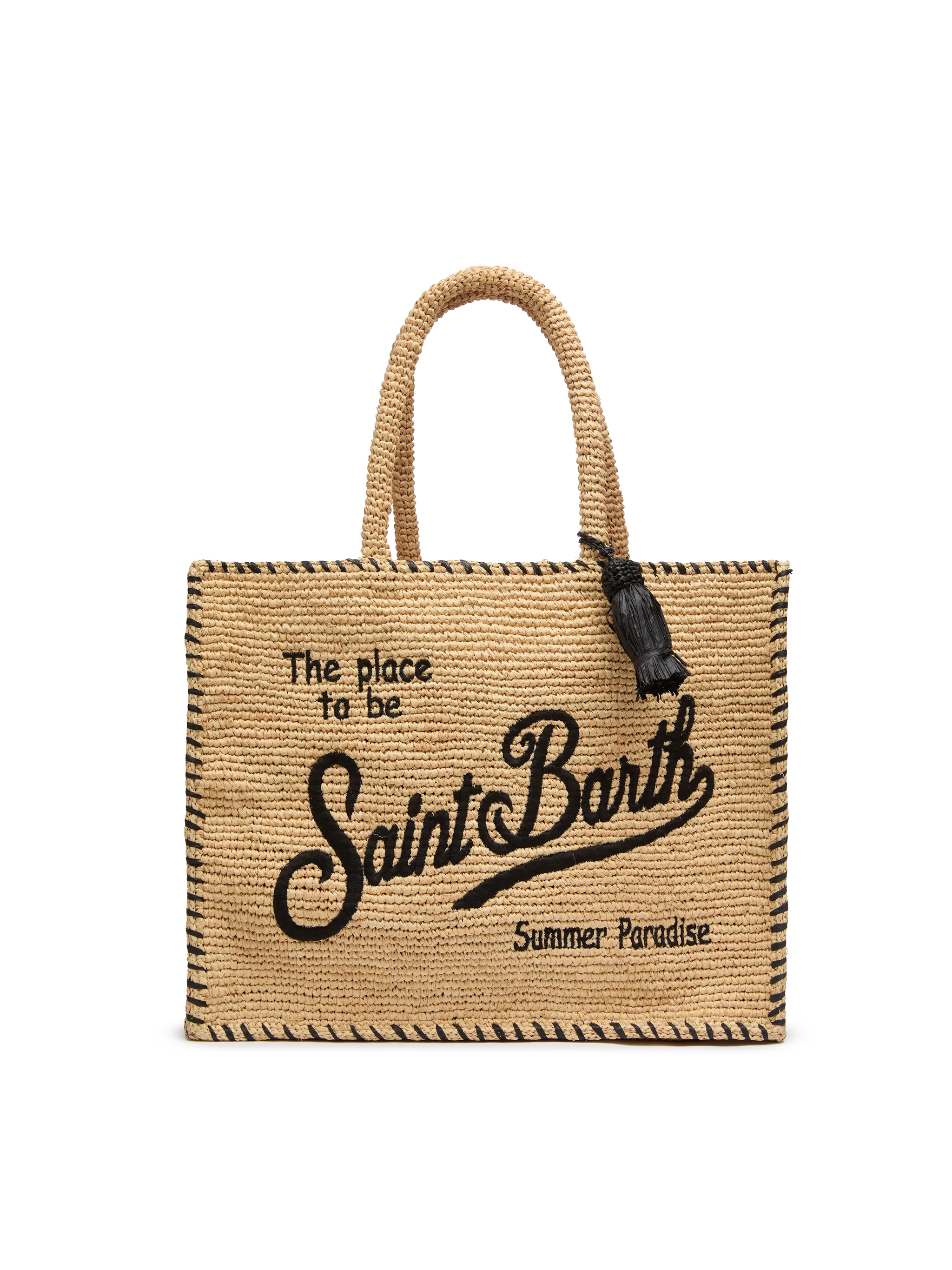 Borsa a spalla Vanity Rafia beige con bordo nero