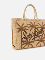 Borsa Vanity regular effetto paglia con ricamo palme