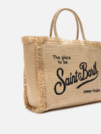 Borsa Vanity regular effetto paglia con logo ricamato a contrasto