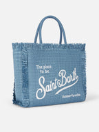 Borsa a spalla Vanity effetto paglia in denim blu
