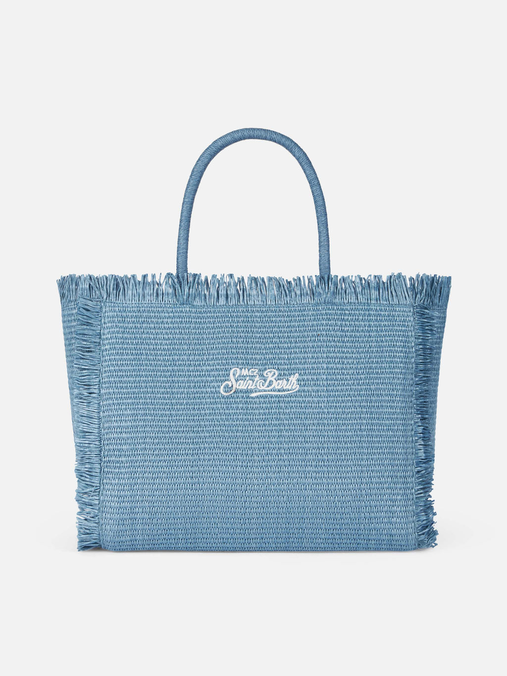 Borsa a spalla Vanity effetto paglia in denim blu