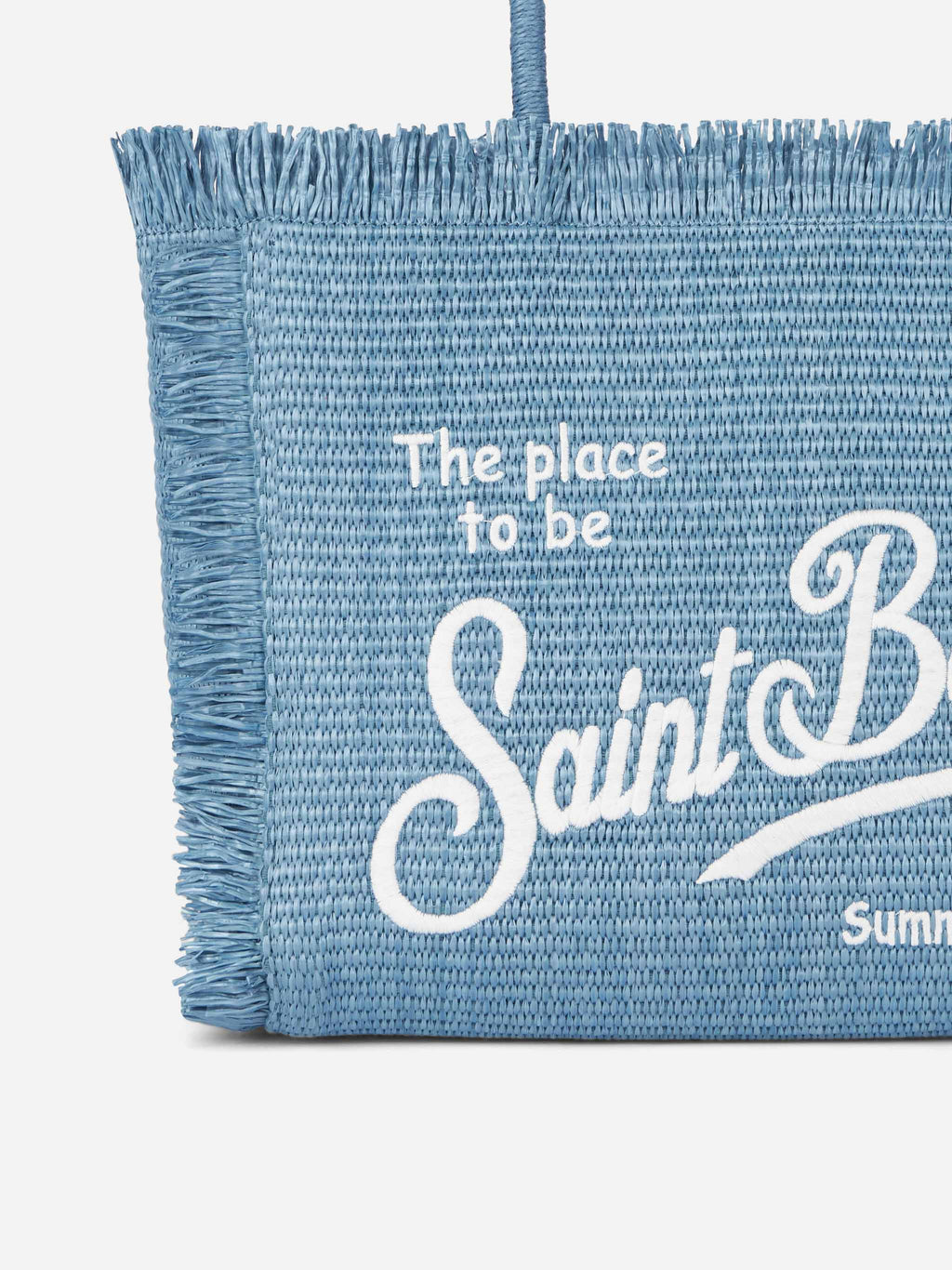 Borsa a spalla Vanity effetto paglia in denim blu
