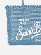 Borsa a spalla Vanity effetto paglia in denim blu