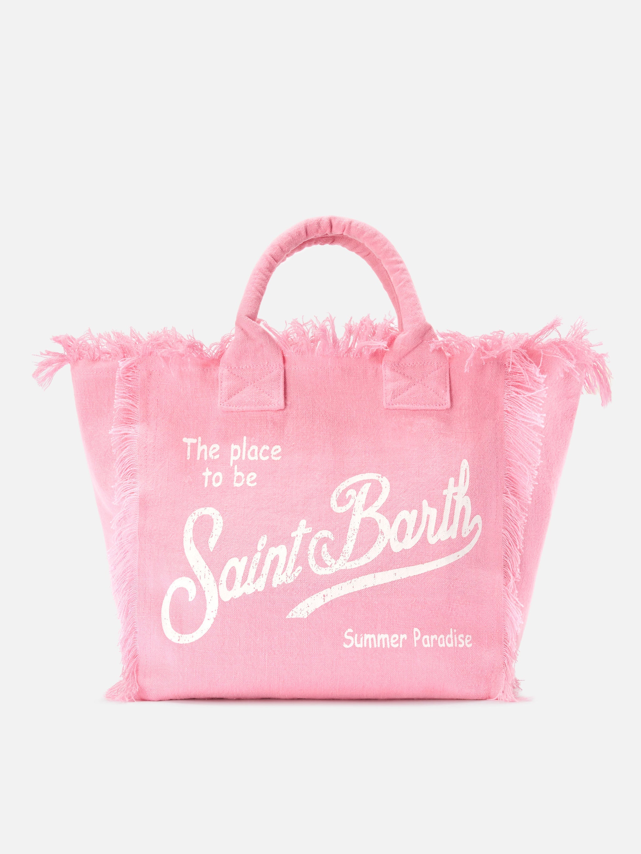 Borsa Vanity regular in lino rosa tinta unita