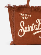 Borsa a spalla Vanity in 100% LINO marrone