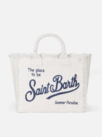 Borsa a spalla Vanity in 100% LINO bianco panna