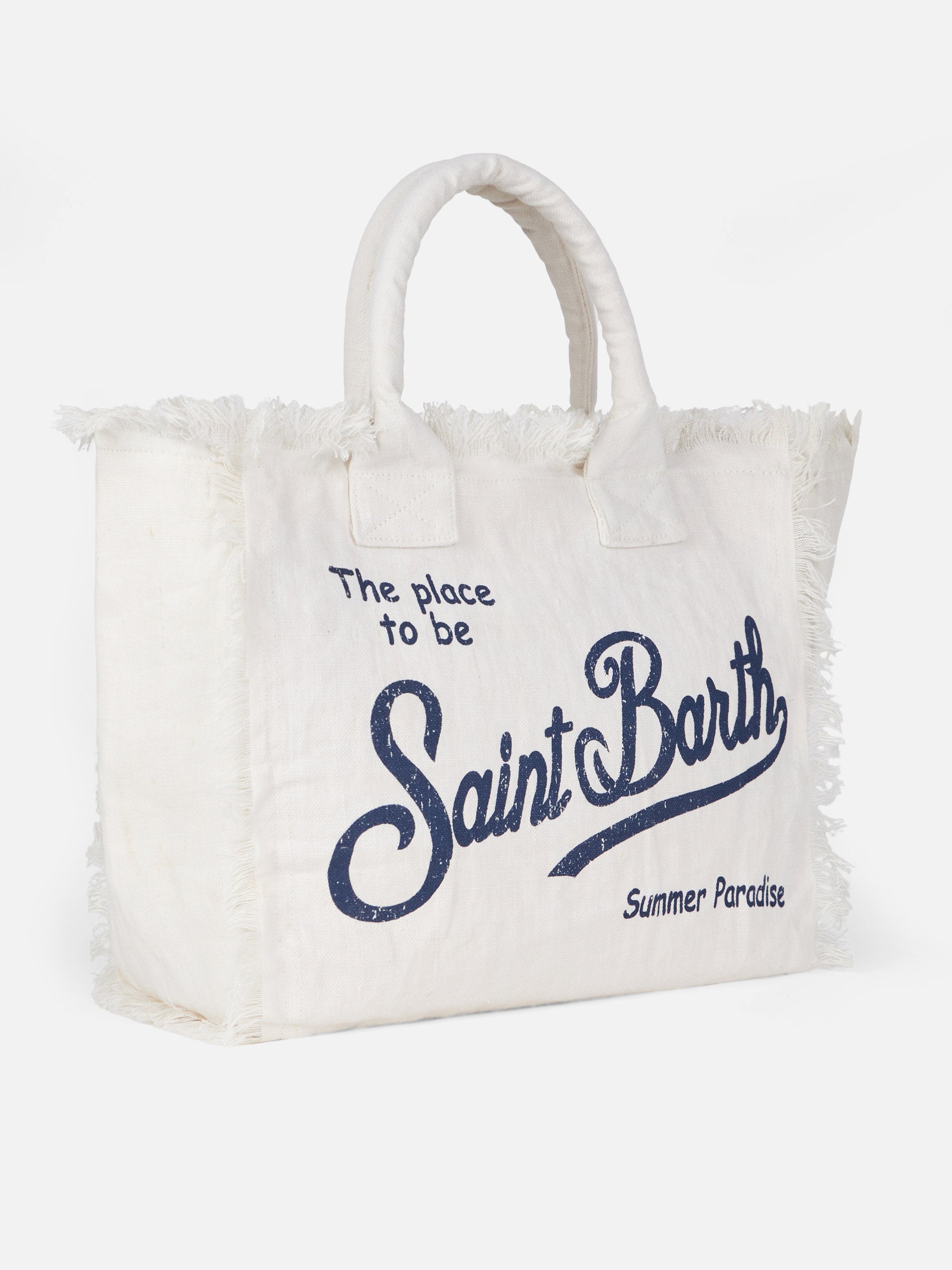 Borsa a spalla Vanity in 100% LINO bianco panna