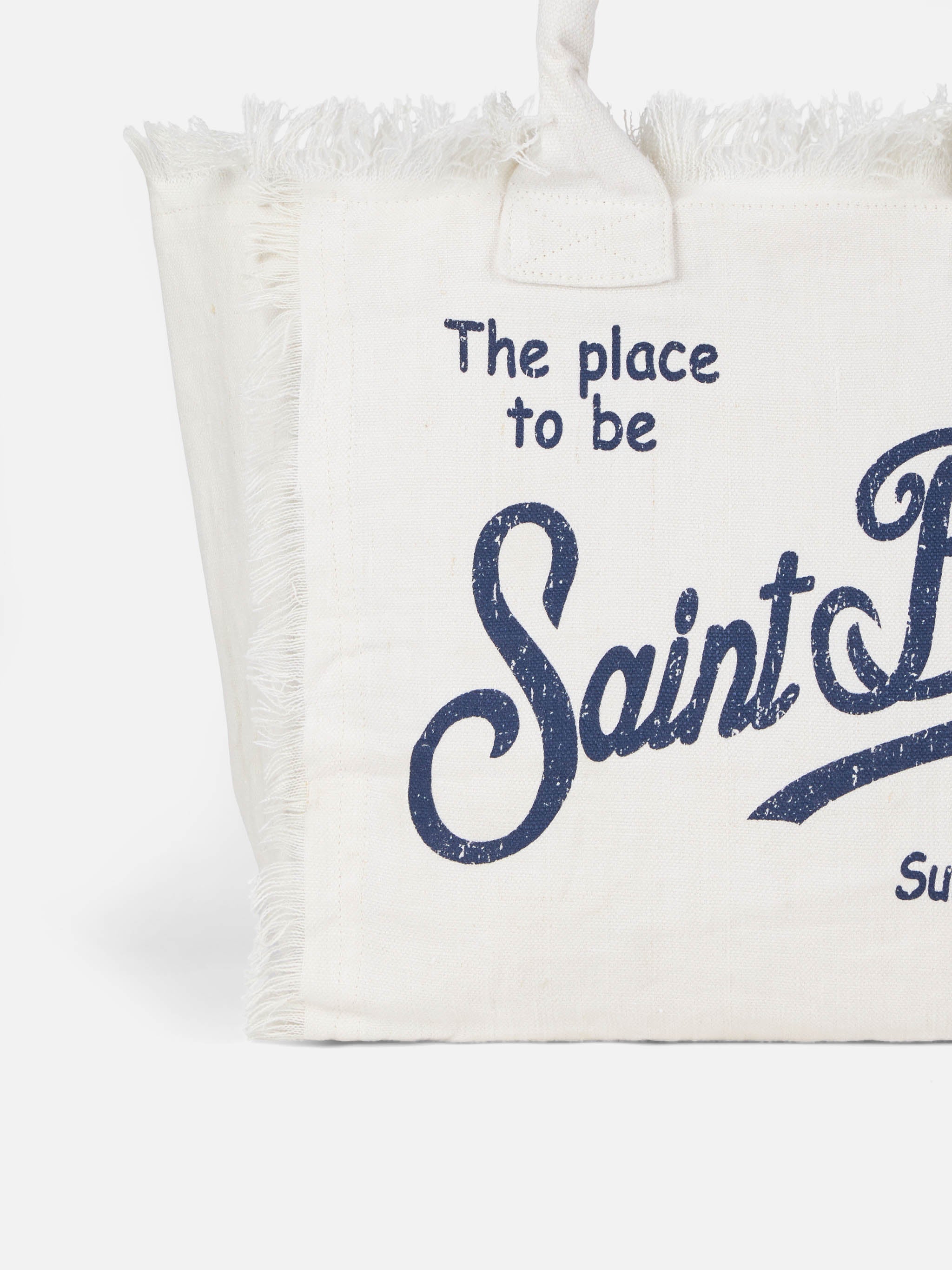 Borsa a spalla Vanity in 100% LINO bianco panna