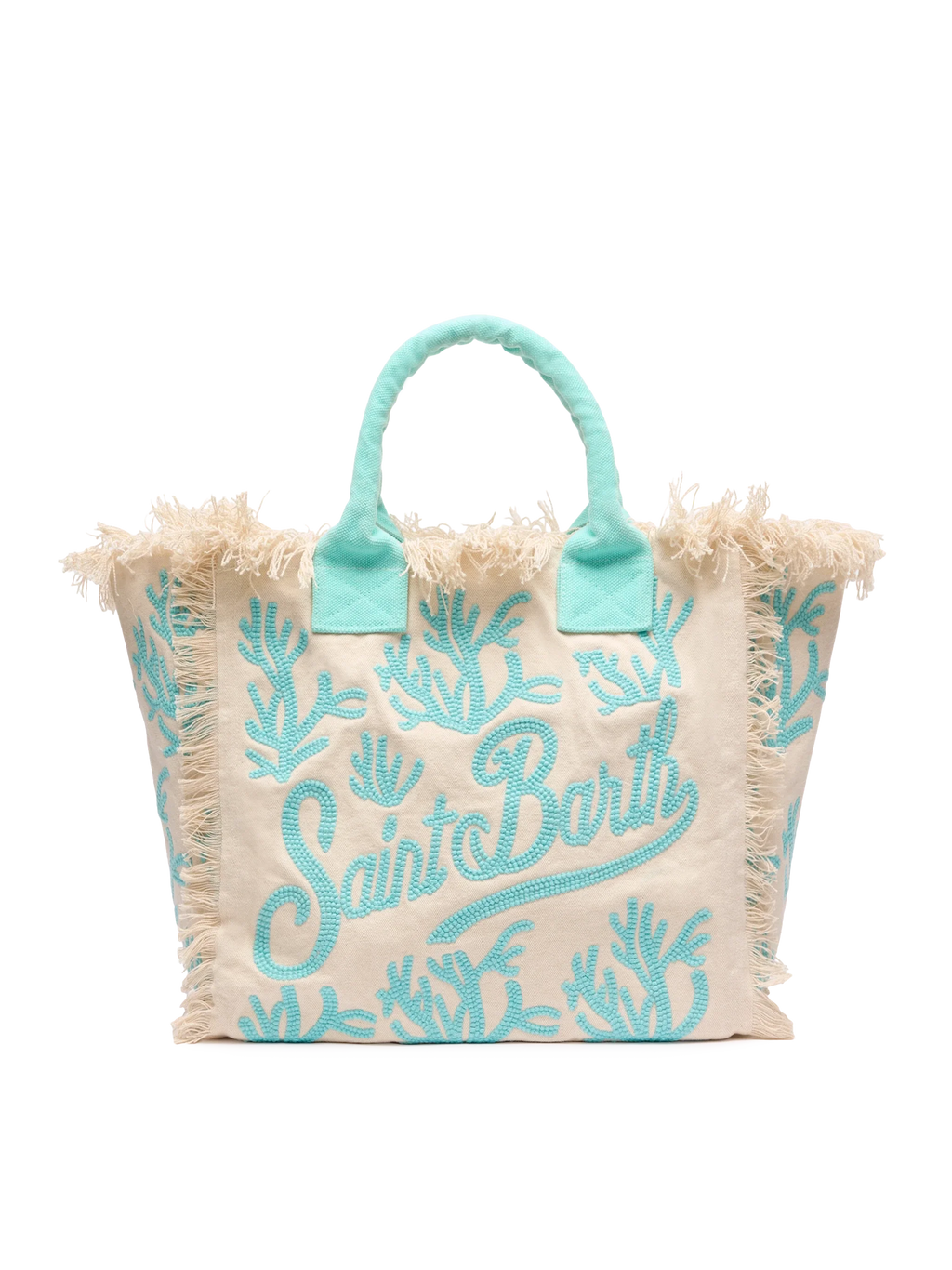 Borsa a spalla Vanity Rug  in cotone verde acqua e bianco