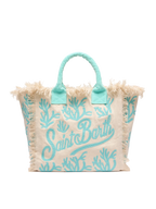 Borsa a spalla Vanity Rug  in cotone verde acqua e bianco