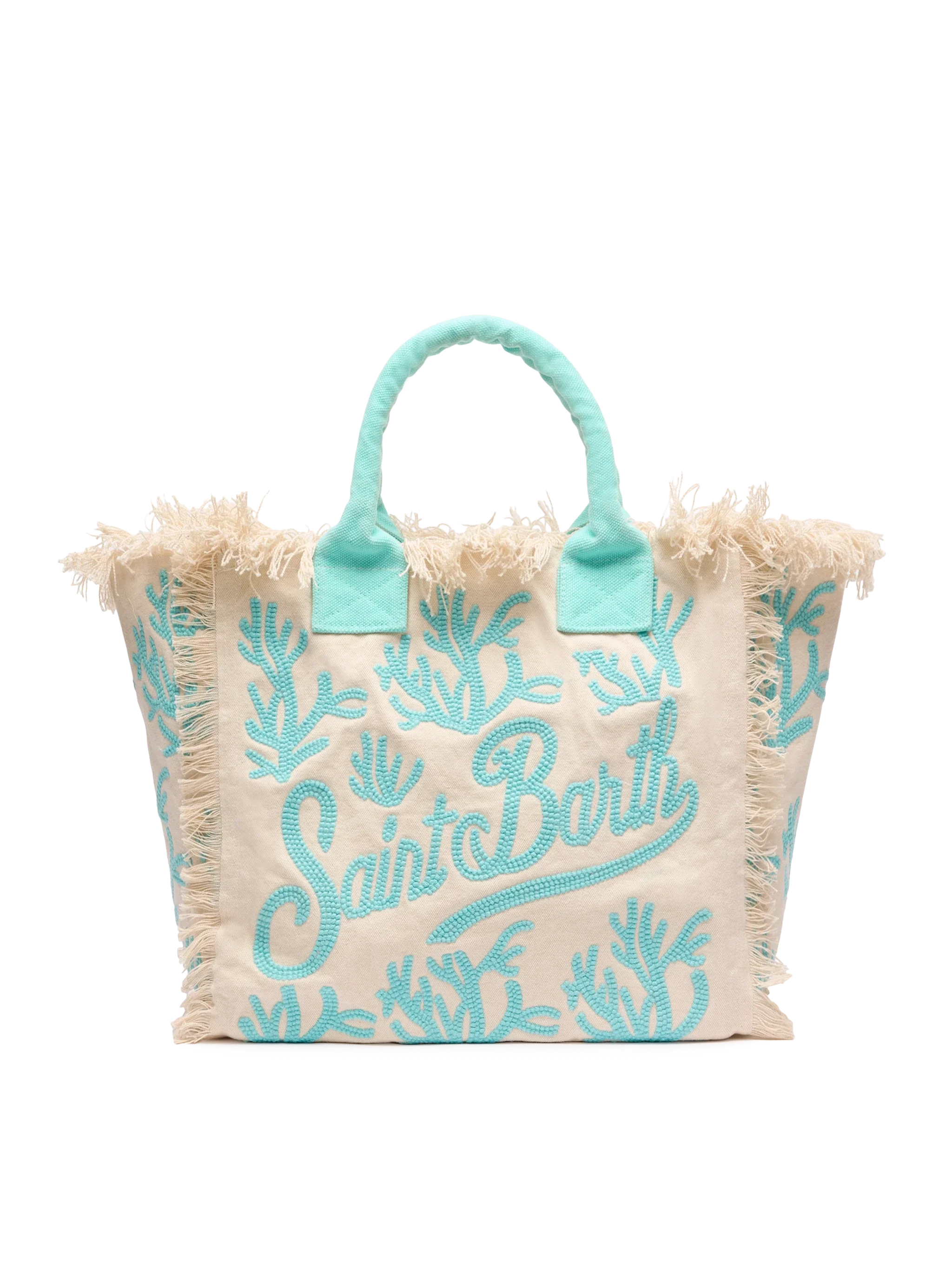 Borsa a spalla Vanity Rug  in cotone verde acqua e bianco
