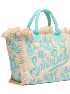 Borsa a spalla Vanity Rug  in cotone verde acqua e bianco