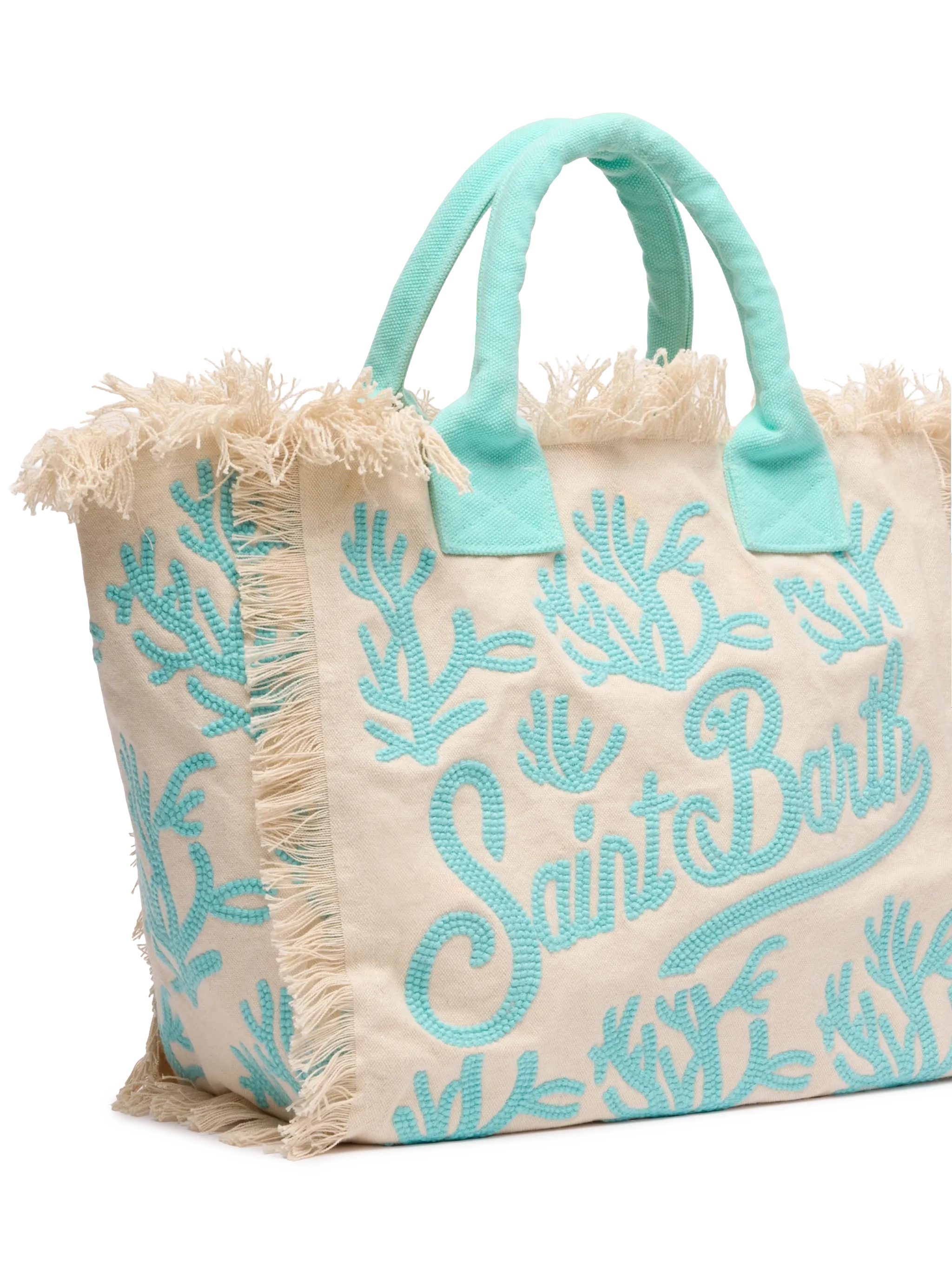 Borsa a spalla Vanity Rug  in cotone verde acqua e bianco