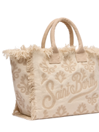 Borsa Vanity regular in canvas con ricamo lily tufting beige