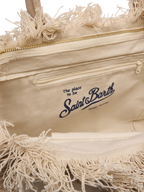 Borsa Vanity regular in canvas con ricamo lily tufting beige
