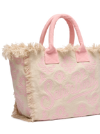 Borsa a spalla Vanity Rug  in cotone rosa e bianco