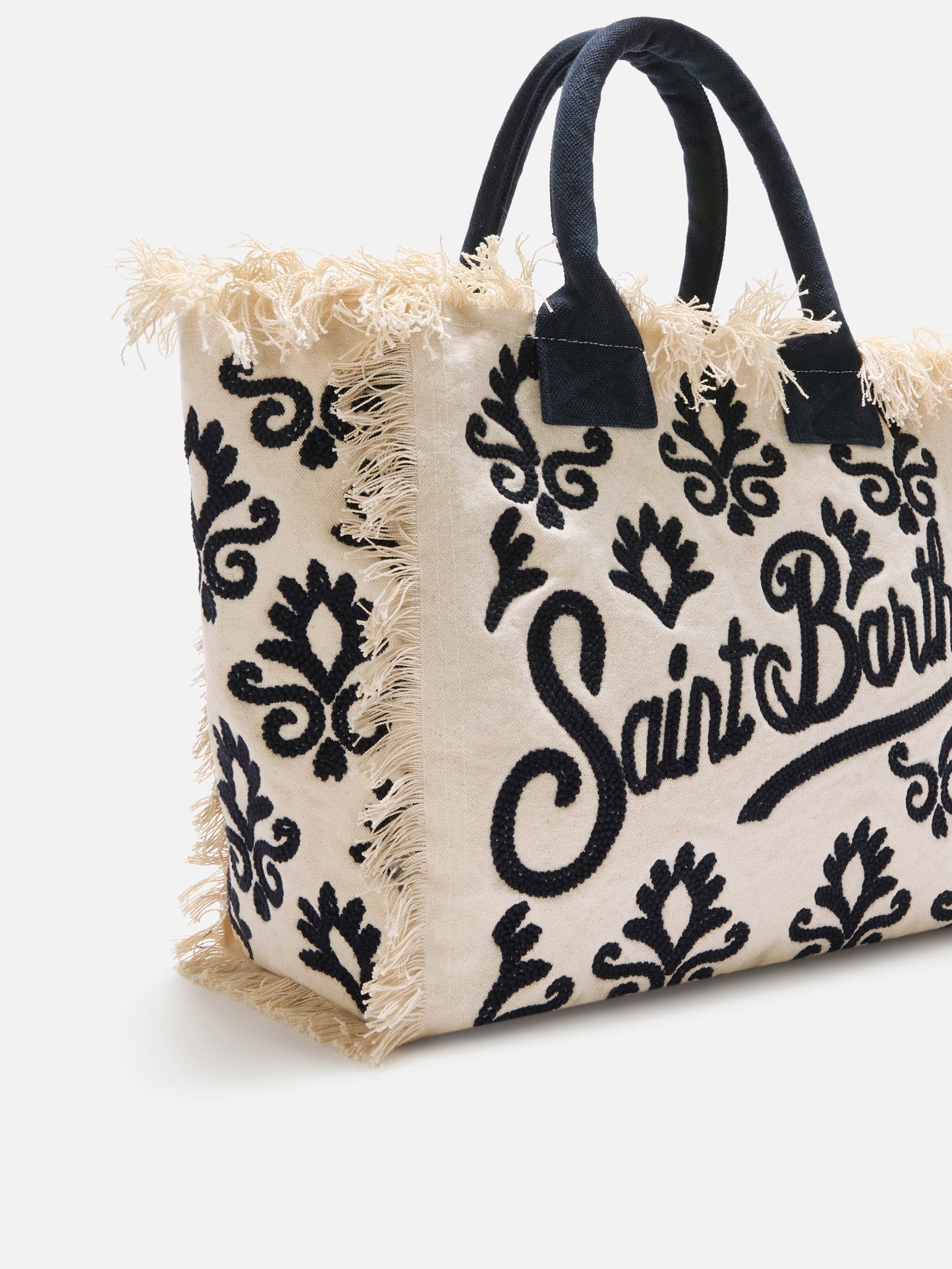 Borsa Vanity regular in canvas con ricamo lily tufting blu