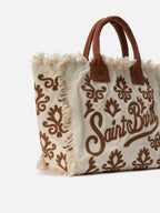 Borsa Vanity regular in canvas con ricamo lily tufting marrone