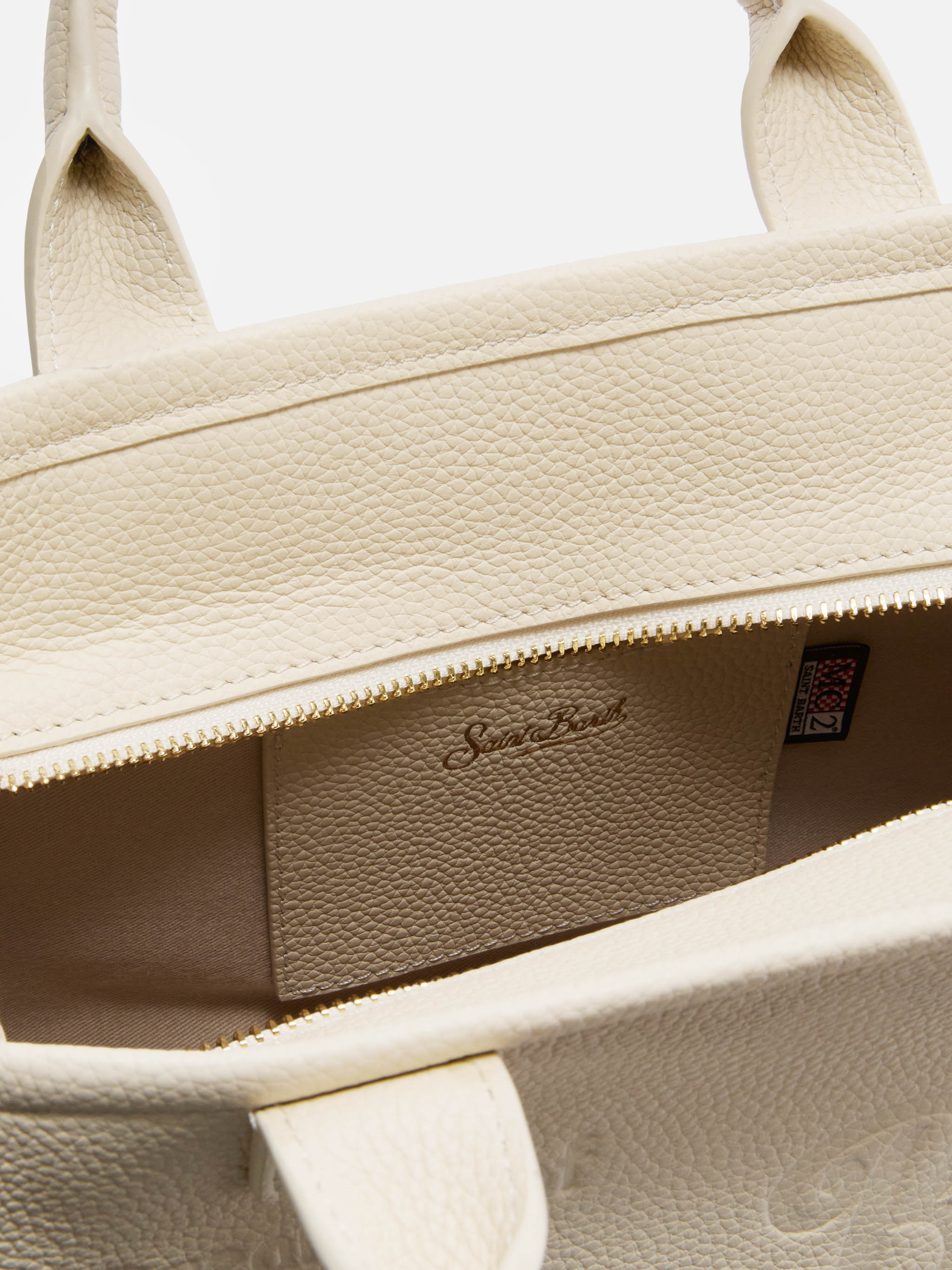 Borsa Vanity medium in pelle martellata avorio