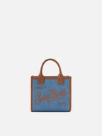 Borsa Vanity mini in denim e pelle martellata
