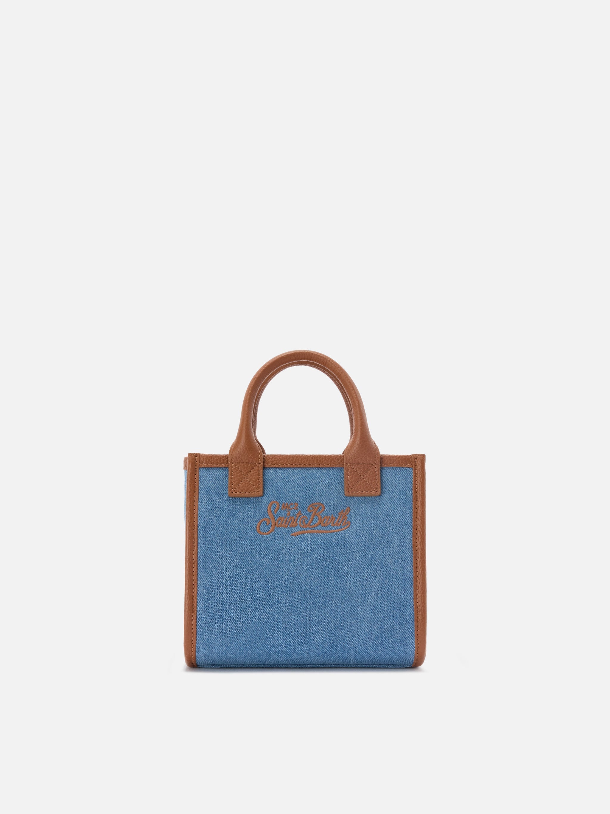 Borsa Vanity mini in denim e pelle martellata