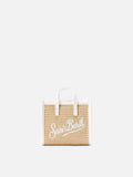 Borsa Vivian micro effetto paglia con logo bianco ricamato