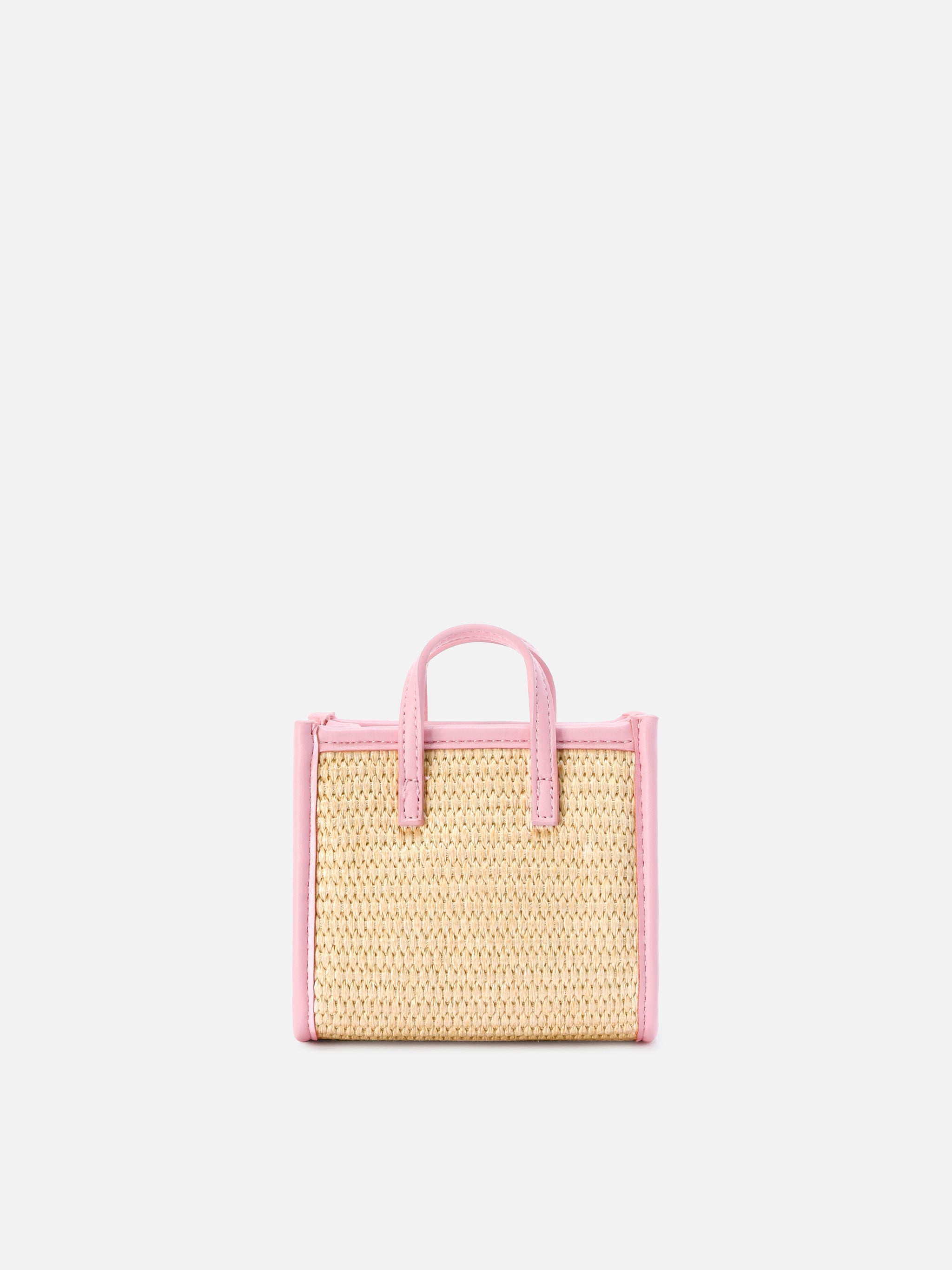 Borsa Vivian micro effetto raffia con logo rosa ricamato