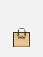 Borsa Vivian mini in tessuto effetto paglia con logo nero ricamato