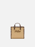 Borsa Vivian mini in tessuto effetto paglia con profili leopardati