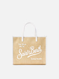 Borsa Vivian medium effetto paglia con logo bianco ricamato