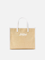 Borsa Vivian medium effetto paglia con logo bianco ricamato