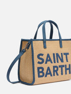 Borsa Vivian Mid Straw beige effetto paglia con patch denim
