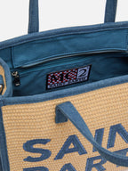 Borsa Vivian Mid Straw beige effetto paglia con patch denim