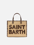 Borsa Vivian medium effetto raffia con patch logo leopardate