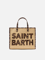 Borsa Vivian medium effetto raffia con patch logo leopardate