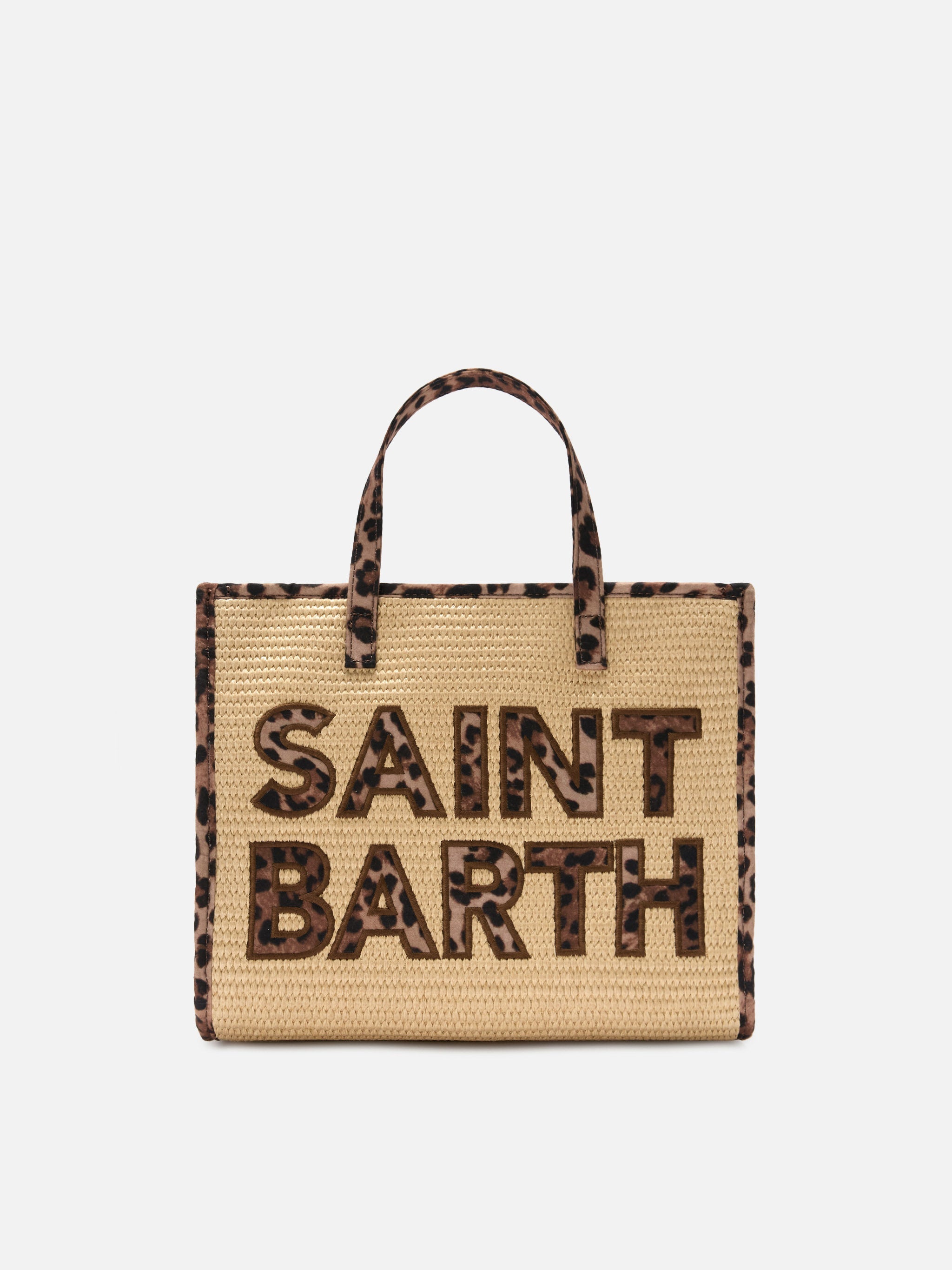 Borsa Vivian medium effetto raffia con patch logo leopardate